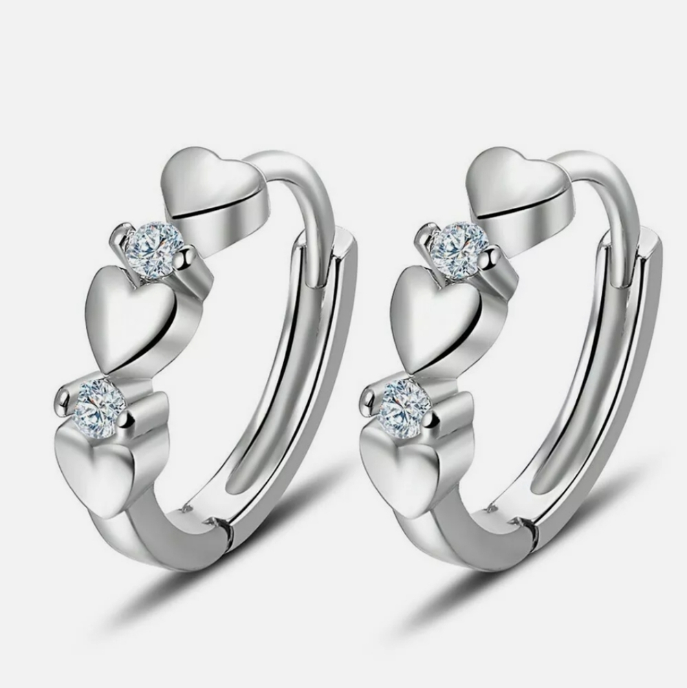New Fashion Heart 925 Silver Hoop Earrings - Picture 3 of 13